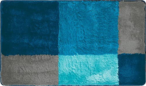 Erwin Müller Badematte, Badteppich Kallithea karo Grafik-Muster Petrol Größe 60x100 cm - flauschig weich, schnell trocknend, rutschhemmend, für Fußbodenheizung geeignet