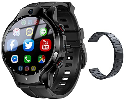 ENKUODE Android Smart Watch 1.6 Inch Bluetooth Touch Screen Wristwatch GPS Waterproof Sport Fitness Watches 4G/WIFI Video Game Dual Camera Face ID Watch, SIM Card, 4+128GB (C)