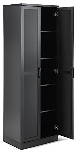 COSTWAY Wooden Storage Cabinet, Freestanding Tall Cupboard Sideboard w/ 2 Doors & Adjustable Shelves, High Utility Cabinet Living Room, Bedroom, Kitchen & Hallway, 59 x 42 x 177cm (Black), 03001ZJ