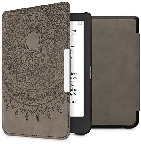 kwmobile Hülle kompatibel mit Tolino Shine 3 Hülle - Kunstleder Cover - Indische Sonne Grau