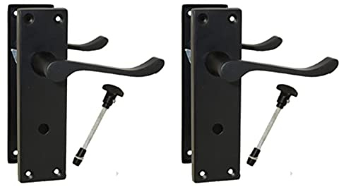 Haven Heritage Bathroom Door Handles Internal Victorian Scroll in Matt Black 150 x 40mm Sold in Pairs (2 x Bathroom Handle)
