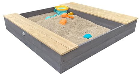 AXI Evy - Bac a Sable | Bac à Sable avec Bassin et Espace de Rangement Gris, Brun | Bac a Sable Bois, Bois de Hemlock | Facile à Construire, Ranger | Couverture et Toile de Sol Fournies