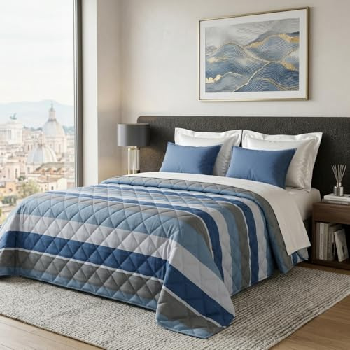 Dorian Home - Trapunta Una Piazza e Mezza 220x260 100% Puro Cotone Morbido, Certificato e Traspirante, Copriletto Una Piazza e Mezzo Estivo e Autunnale Trapuntato, Trapuntino Leggero Ideale 4 Stagioni