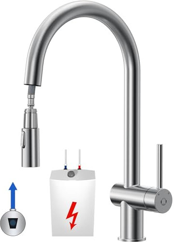CECIPA Niederdruck Armatur Küche, Küchenarmatur mit Brause Ausziehbar, Wasserhahn Küche 3 Anschlüsse, Drucklose Mischbatterie Küche, Spültischarmatur mit 2 Strahlarten, Wasserhahn für boiler