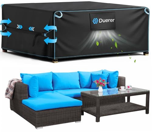 Duerer Garden Furniture Covers Waterproof 180 x 120 x 74cm Outdoor Patio Furniture Covers 420D Oxford, for Rattan Set, Sofa Table Chair Set Cover, Anti-UV Rain Snow Dust Wind-Proof with Air Vent