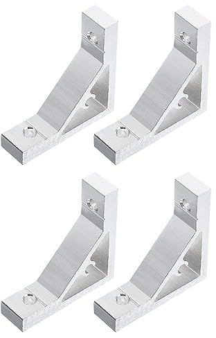 QUARKZMAN 4 Stück Befestigungsmaterial Winkel Befestigung, 90° Winkel Aluminum Profil Eckwinkel Strebe Gelenk Wandhalter Verbinder für 2020 Serie (Silber Ton)