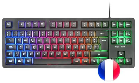 Mars Gaming MK023, Gaming Tastatur TKL, Hybrid H-Mech Technologie, FRGB Regenbogenbeleuchtung, Anti-Ghosting, Universelle Kompatibilität, Schwarz, Französisch Sprache