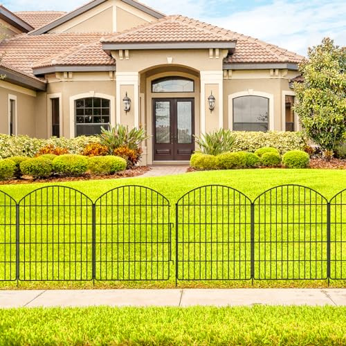 Decorative Garden Fence 5 Panels + 1 Gate, 29.9in (H) x 11.4ft (L), Rustproof Metal No Dig Fence Animal Barrier for Dog, Flower Edging for Yard & Patio Outdoor Landscape, Arched