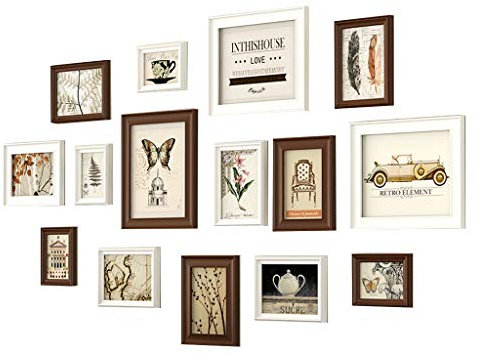 Bilderrahmen Collage Set 15-teiliges Holz-Bilderrahmen-Collage-Set, mehrere verschiedene Größen, Fotorahmen mit transparentem Glas für Galerie, Wohnzimmer, Treppenhaus-Dekor, weißer + brauner Rahmen