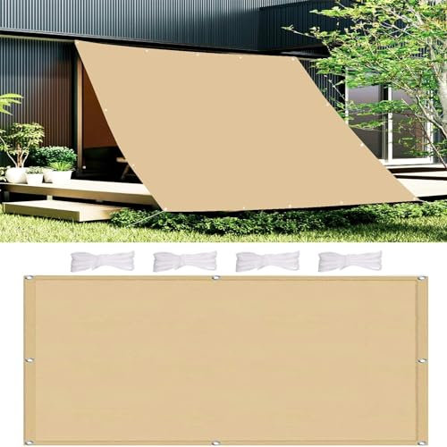 Sonnensegel Nach Mass 6 x 8 m Witterungsbeständig Wasserdicht Markisenstoff Balkonverkleidung Balkon Terrasse im Viele Größe und Farben Mit Kordel, Creme Farben