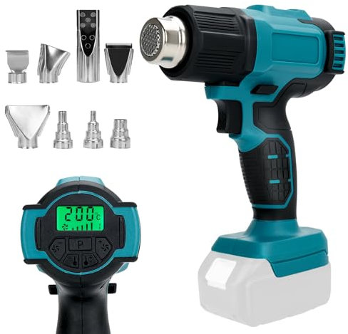 Décapeur thermique sans fil compatible avec Makita 18V batterie, 300W Pistolet Thermique sans balais, avec 8 buses, 4 vitesses et écran LCD pour le séchage, cintrage de tubes (outil uniquement)
