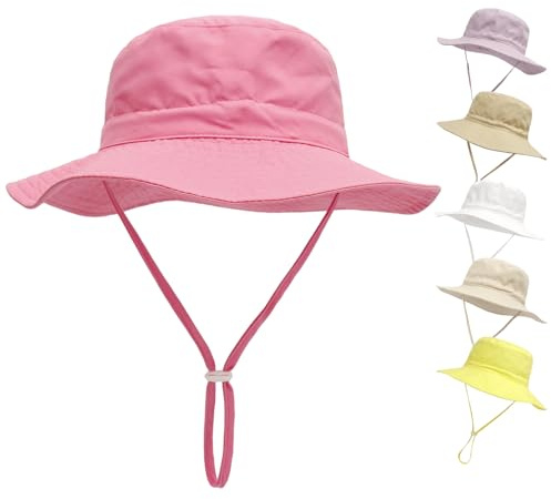 QIYIENDIAN Sombrero de Playa de ala Ancha para bebés y niños UPF 50+(Pink,2-6 Years)