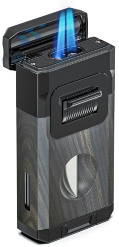 VVAY Zigarrenfeuerzeug mit Schneider, Gas Butan Nachfüllbar, 2 Jet-Flammen, Verkauft ohne Gas