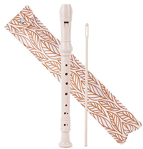 Czzmy Sopranblockflöte, mit PU-Ledertasche, Reinigungsstab und Fingertabelle, 8 Löcher C Schlüssel Blockflöte Barock/Deutsch Fingersatz Blasinstrument für Anfänger (2 Gold)