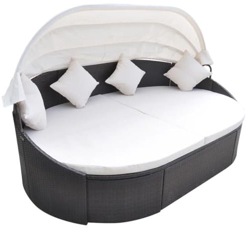 Hommdiy Sonnenliege mit Dach Sonneninsel Strandkorb Muschel Gartenmöbel Sitzgruppe Liege Insel Lounge Rattanmöbel Poly Rattan Braun