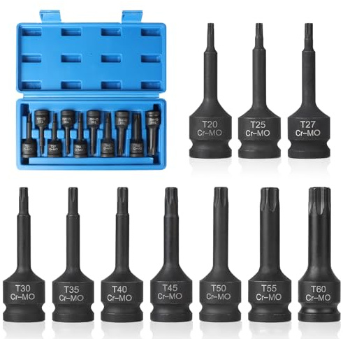 EFUTURETIME 10-tlg. Innen Torx Steckschlüssel Set 1/2, T20, T25, T27, T30, T35, T40, T45, T50, T55, T60, TX Nuss Satz mit Kasten, Steckschlüsseleinsätze