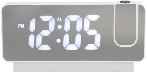 Projection Digital Alarm Clock for Bedrooms USB Rechargeable White Light Snooze Function Adjustable Brightness LED Mirror Digital Alarm Clock (White Shell)