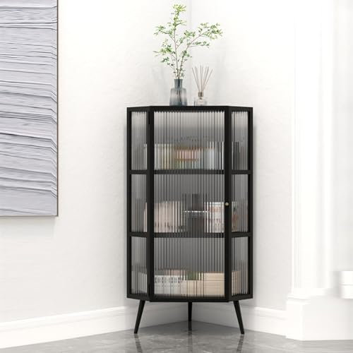 Curio Eck-Weinschrank mit Glastür-Figuren, Vitrine aus Porzellan für Esszimmer, Wohnzimmer, Vitrinen für Sammlerstücke zu Hause, Büro