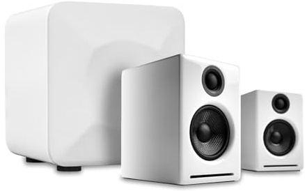 Audioengine A2+ Wireless Bluetooth Desktop Speakers + S6 210W Compact Powered Subwoofer (White) – 60W Computer Speaker System for Music, Gaming, Movies & PC