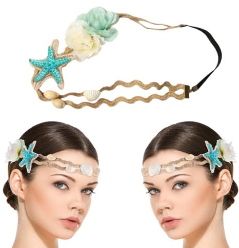 WUSJCOF Glitzer Meerjungfrau Haarreif Damen und Kinder Eleganter Kopfschmuck mit Seestern und Muscheln, Accessoires für Party, Kostüm & Karneval Blau