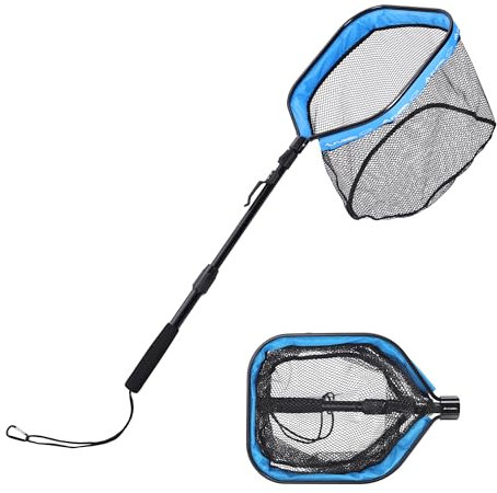 FLISSA Épuisette de Pêche Télescopique Pliable – Manche Réglable en Aluminium, Filet Revêtu de PVC Durable – Epuisette Peche Carnassier pour Carpe Truite Crevette Bassin Poisson