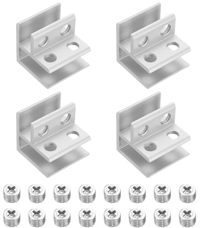 QUARKZMAN 4 Stück Glasbefestigungsclip, für 10-12mm 2-Wege-90-Grad-Glas-Kombinationsbefestigungsspiegelhalterung, Aluminiumlegierung Clip Klammer für Glas/Holzvitrine, Silberton