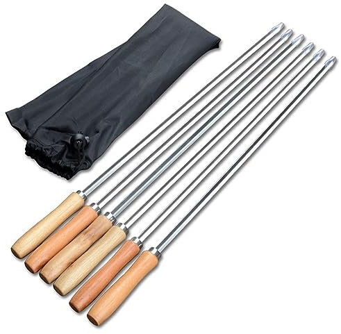YKMYXZ， Kebab-Spieße, 6 Stück Grillspieße, 50 cm, V-förmiger Langer Griff, Schaschlik-Grillspieß, Holz-Grillgabel