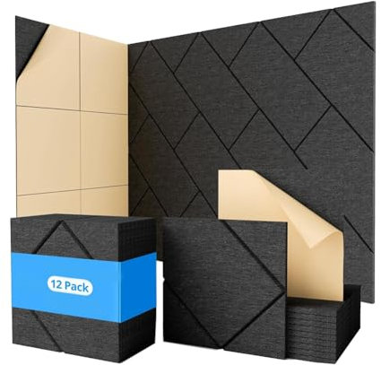 Kueohse Lot de 12 Panneaux Muraux Insonorisants Auto-Adhésifs, 12 X 12 X 0,4 Pouces, Panneaux Insonorisants pour Murs, Panneaux Acoustiques