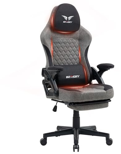 BRTHORY Gaming Stuhl Ergonomischer Racing Gamer Stuhl mit Verstellbare Kopfstütze Schreibtischstuhl mit Stoffoberfläche, Federsitzkissen, Verbindungsarmlehnen und Fußstütze, 135°