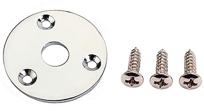 Runde Gitarren Klinkenbuchse 1/4 Zoll für E-gitarre und Bass | Metallplatte in Silber, Glänzende Oberfläche, Robust Verarbeitet, Inklusive Montageschrauben, Rundes Design