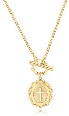 Aobei Pearl 18K plaqué or croix cou chaîne doux or pendentif collier bijoux faits à la main pour les femmes