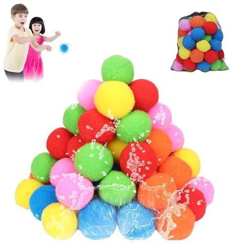 Water Sponge Balls,60 Stk Wiederverwendbare Wasserschwammkugeln, Wasserbomben Wiederverwendbar,Bunt Baumwoll Wasserbomben, Wasserschlacht Bälle, Für Pool-60pcs