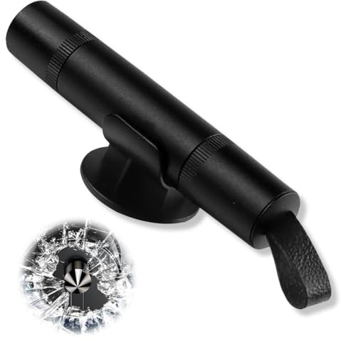 KEQAR 1 Pezzo 2-in-1 Martelletto Rompivetro Auto con Taglia Cinture di Sicurezza, Martello di Emergenza per Auto, con 1 Supporto (Nero)
