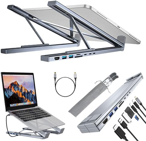 Civilized 8-in-1 USB-C Laptop Stand with Docking Station, Height Adjustable 8 in 1 Portable Stand Hub with 4K HDMI, 2 USD 3.0, Pd 100W, Universal for Home Offices, Corporate Desks, and Cafés (01A)