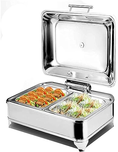 CQIKRWGWS Scaldavivande, scaldavivande per Catering, scaldavivande elettrici Quadrati per Buffet con coperchi visibili, Ideali per Feste e Buffet, Temperatura Regolabile da 6 l (Doppio)