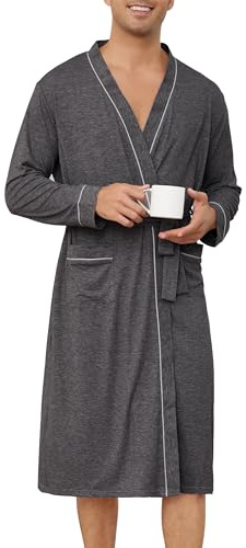 Sopesil Mens Short Dressing Gowns Bathrobe Soft Luxury Robes Lightweight Loungewear Sleepwear Spa and Hotel, Dark grey, L