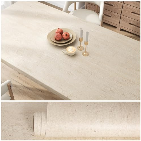 VEELIKE Dick Klebefolie Marmoroptik Beige Strukturtapete Beige Marmor Tapete Selbstklebend Küchentapete Abwaschbar Arbeitsplatte Folie küche Badezimmer Tapete Schlafzimmer Wohnzimmer 40 cm x 300 cm