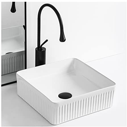 Fregadero de cerámica con grifo, fregadero de baño sobre encimera para tocador, juego de lavabo