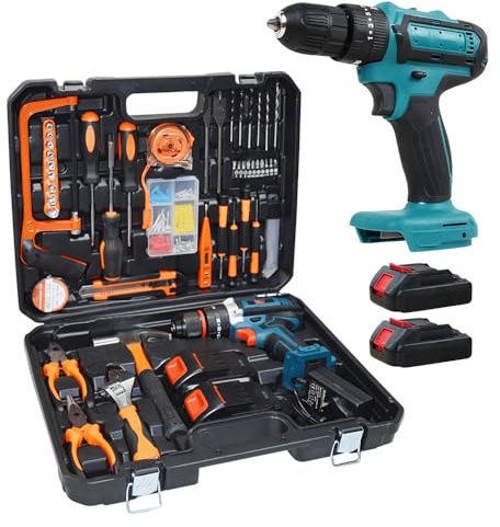 Mediawave Store - Trapano Avvitatore Professionale 21V Doppia Batteria Litio Ricaricabile Kit Utensili Completo Valigetta per Fai Da Te e Lavori