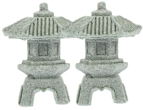 VALICLUD Estatua de Pagoda Mini de Piedra para Jardín Zen Modelo de Pagoda Pequeña para Bonsái y Decoración de Acuario 2 Piezas Estilo Farol Japonés para Exteriores