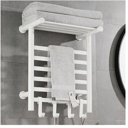 LuysmengEU Toallero calefaccionado de Pared con Estante Superior, toallero de Aluminio con Temporizador y Control de Temperatura for baño.(White,Right Line)