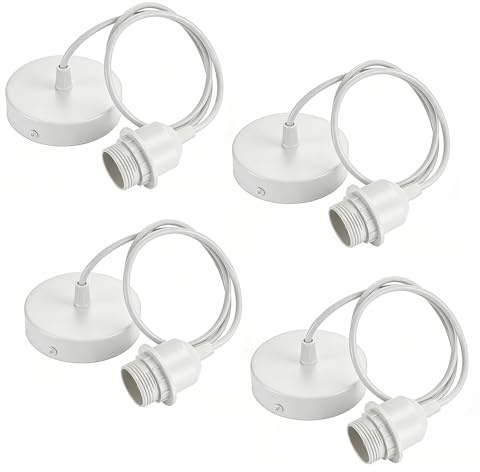 CECOMBINE 4 Pack Pendant Light Fitting, E27 Lamp Holder for Ceiling Light Fitting with 100CM Adjustable Cable, Ceiling Rose Light Fitting for Kitchen, Living Room, Bedroom, Dining Room Lighting