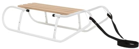 HUMBAKA Trineo de metal – Paseo estable y seguro – Acero de alta calidad y madera de haya – 84 cm con cuerda – Trineo clásico para niños y adultos de hasta 75 kg (blanco)