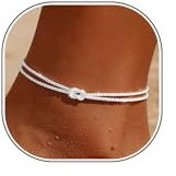 Chihayafuji Fußkettchen für Damen Silber 925 Gold Verstellbares Wasserfest Herz Doppelte Stapelbar Fussketten Sommer Strand Fußkette Schmuck Geschenk Mädchen Frauen