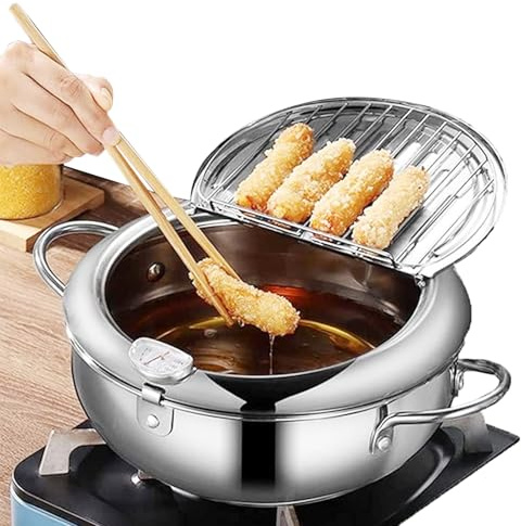 Olla freidora de acero inoxidable | Freidora con rejilla para escurrir | Freidora para Tempura chips Papas Fritas Pescado Pollo