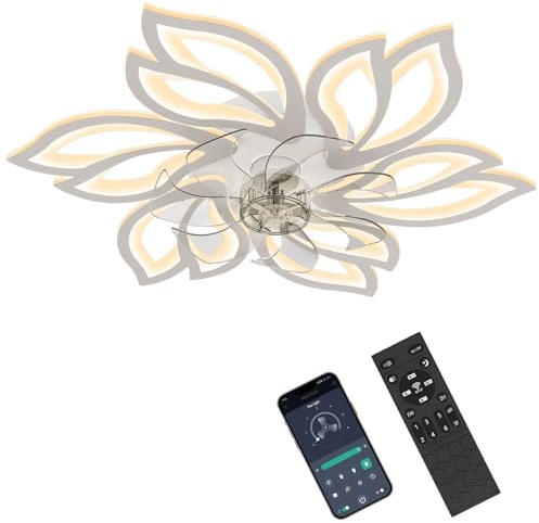 Xoeminor Ventilador de Techo con Luz, 6 Velocidades Motor Reversible Ventilador de Techo Moderno con Luz Diseño de Pétalos Lámpara Ventilador Techo LED para Dormitorio Salón, Ideal para Familias