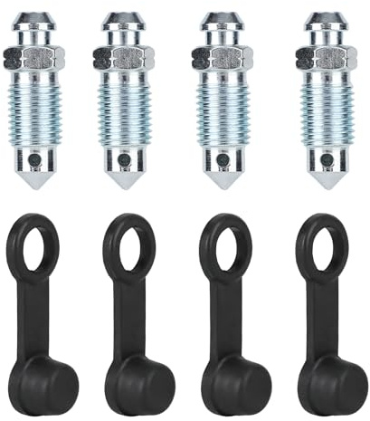 4pcs Brake Bleeder Screw Bolt Bleed Screw 3/8-24 × 1-3/16 with 4 Grease Fitting Caps, Universal Valve Kit for Car Truck Motorcycle Brake Bleeding System Maintenance and Repair