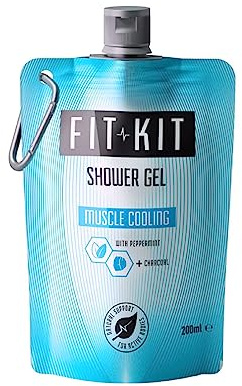 Fit Kit Muscle Cooling Sports Shower Gel - Mens & Women Body Wash for Post Exercise - With Peppermint & Charcoal Providing Fast Recovery from Muscle Soreness - 200ml