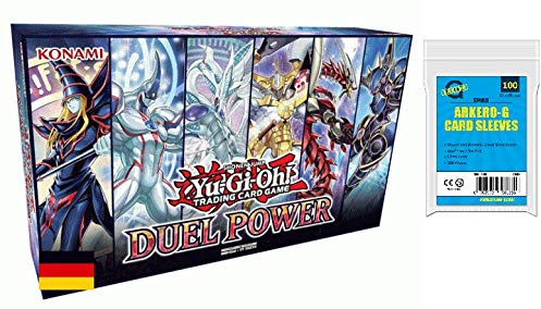 a YuGiOh! Duel Power Box - DUPO | DEUTSCH | Yu-Gi-Oh! Karten NEU | + Arkero-G 100 Small Soft Sleeves japanische Kartenhüllen
