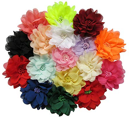 YYCRAFT Große 10.2 cm Chiffon-Perlen 4D-Blume für Hochzeit, Party, Dekoration, Nähen, Basteln, Verzierungen, DIY-Stirnbänder, gemischte Farben, 10.2 cm Chiffon-Blume)